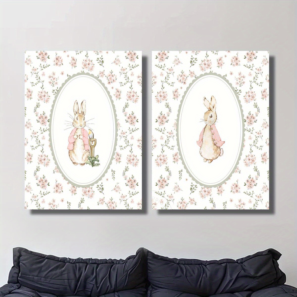 2pcs Retro Easter Rabbit Canva - Baby Nursery Prints 评论和价格