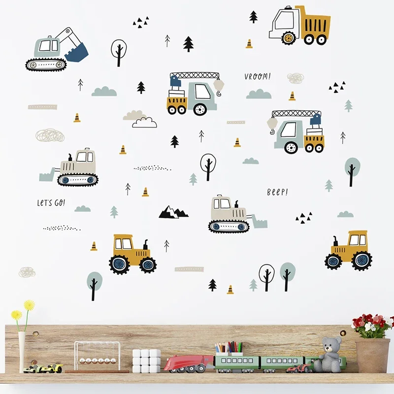 Hand Drawn Cute Cars Cargo Tru - Baby Nursery Wall Stickers 评论和价格