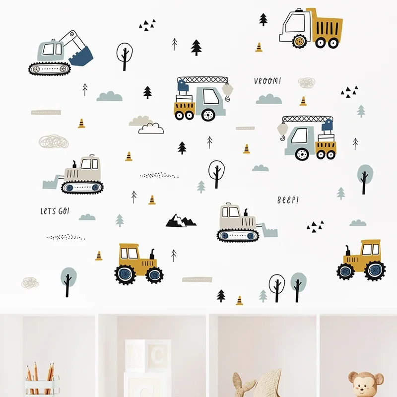 Hand Drawn Cute Cars Cargo Tru - Baby Nursery Wall Stickers 评论和价格