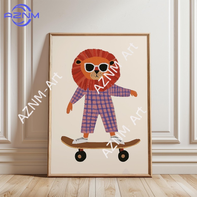 1PC Funny Animal Skateboarding - Baby Nursery Prints 评论和价格