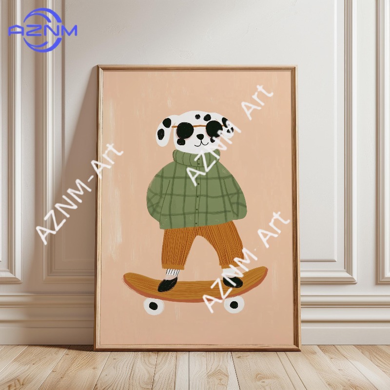 1PC Funny Animal Skateboarding - Baby Nursery Prints 评论和价格