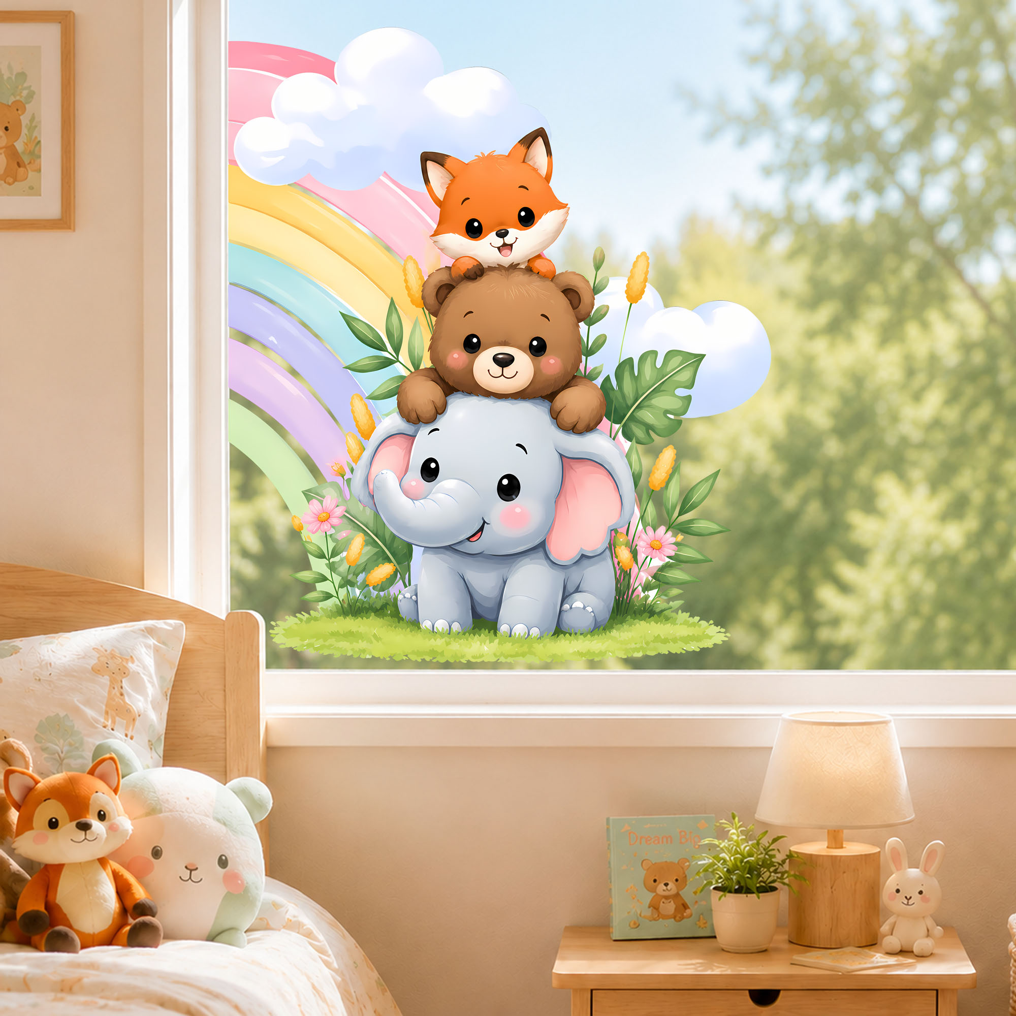 Cute Elephant Bear Fox Window  - Baby Nursery Wall Stickers 评论和价格