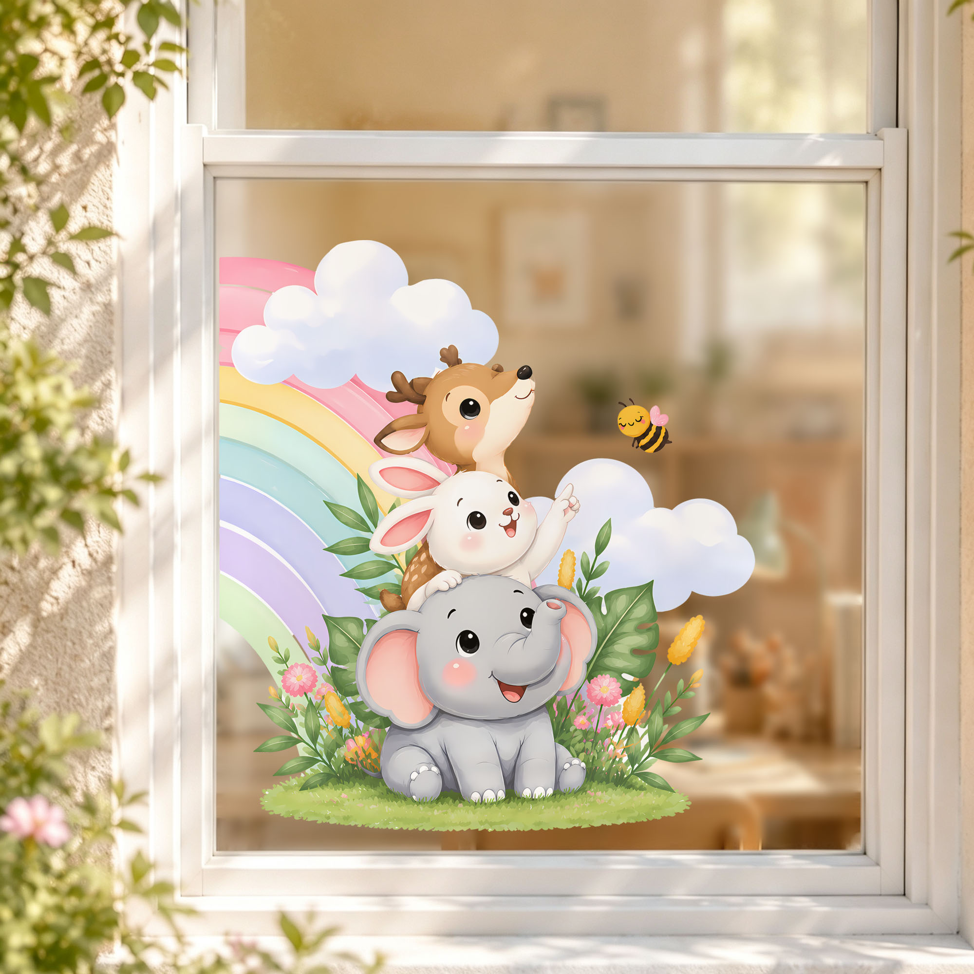 Cute Elephant Bear Fox Window  - Baby Nursery Wall Stickers 评论和价格