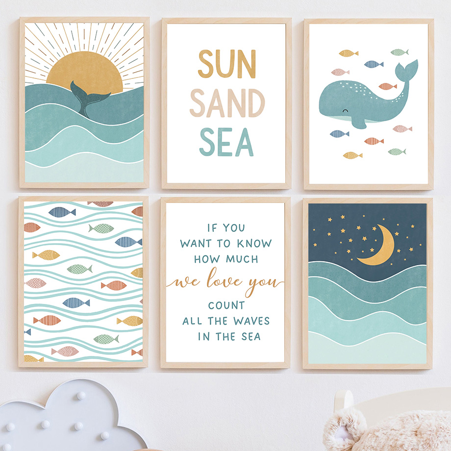 1pc frameless Fish Whale Seagu - Baby Nursery Quotes Wall Art 评论和价格
