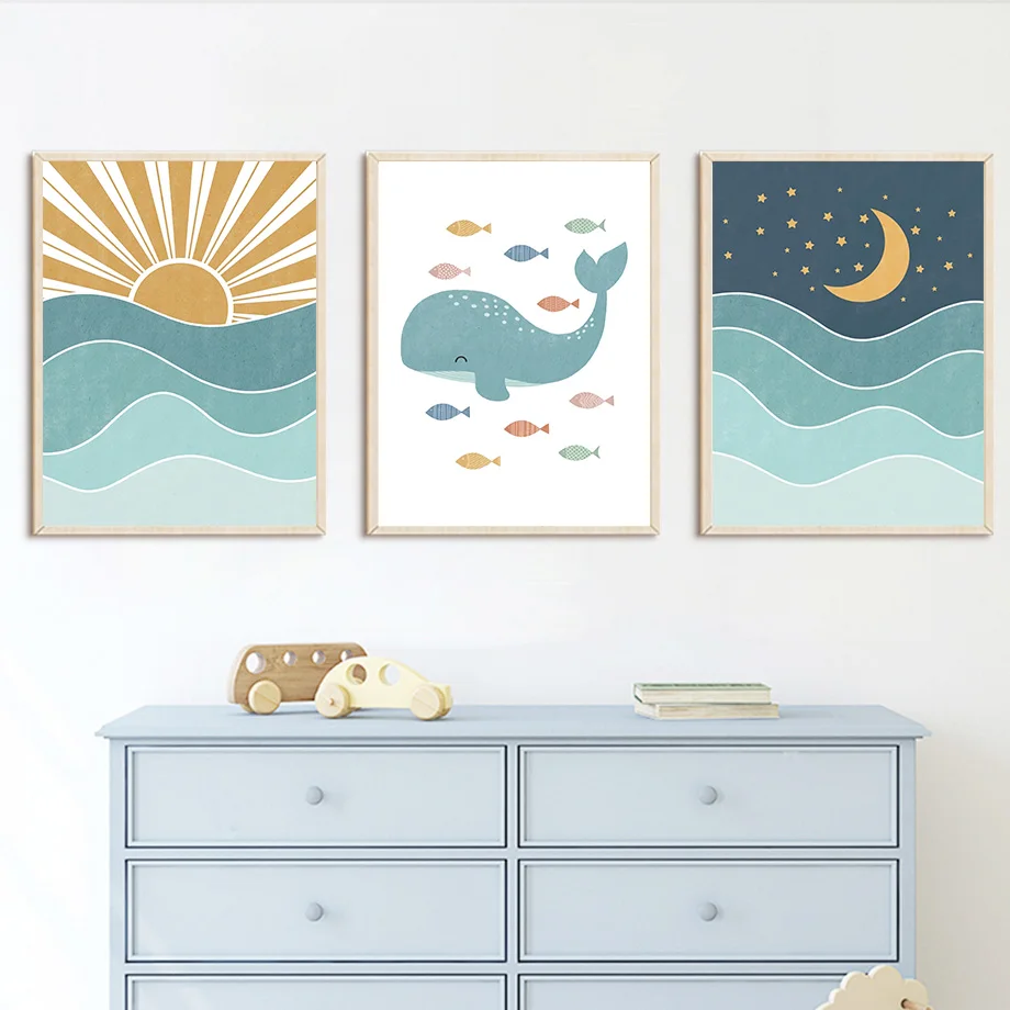 1pc frameless Fish Whale Seagu - Baby Nursery Quotes Wall Art 评论和价格