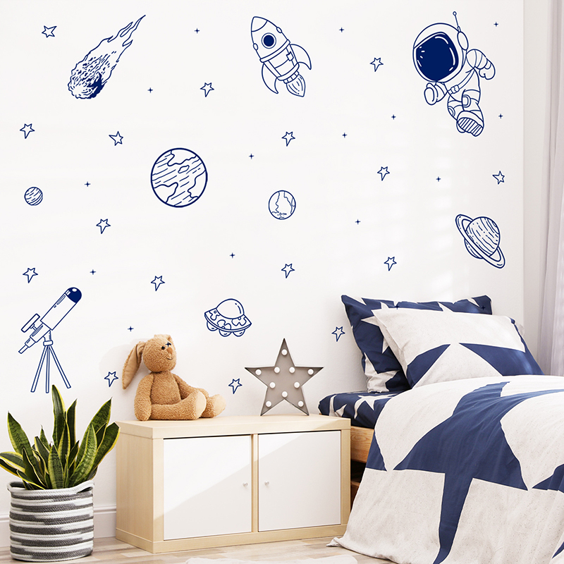 Cartoon Universe Astronaut Pla - Baby Nursery Wall Stickers 评论和价格