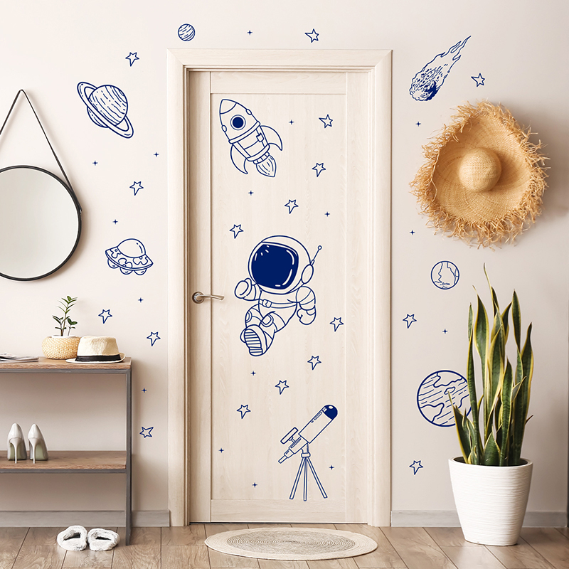 Cartoon Universe Astronaut Pla - Baby Nursery Wall Stickers 评论和价格