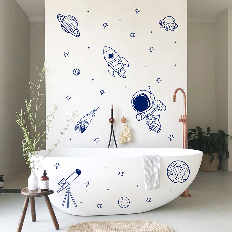 Cartoon Universe Astronaut Pla - Baby Nursery Wall Stickers 评论和价格