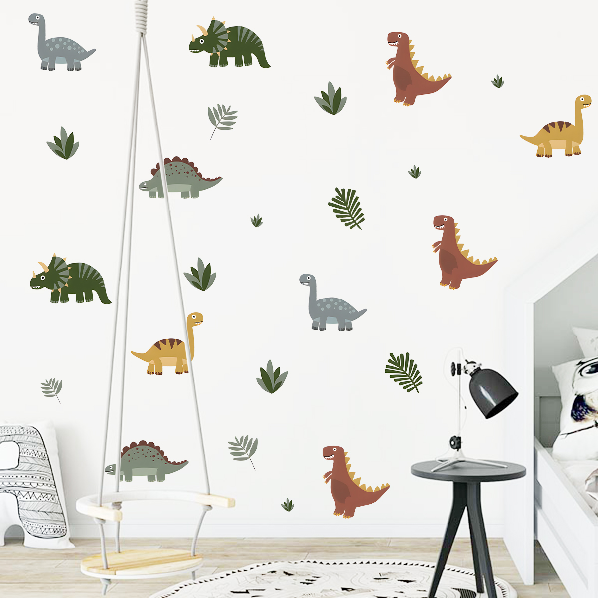 Cartoon Cute Dinosaur Leaf Ani - Baby Nursery Wall Stickers 评论和价格