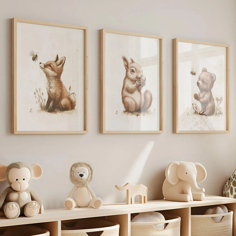 Bear Rabbit Fox Deer Squirrel  - Baby Nursery Prints 评论和价格