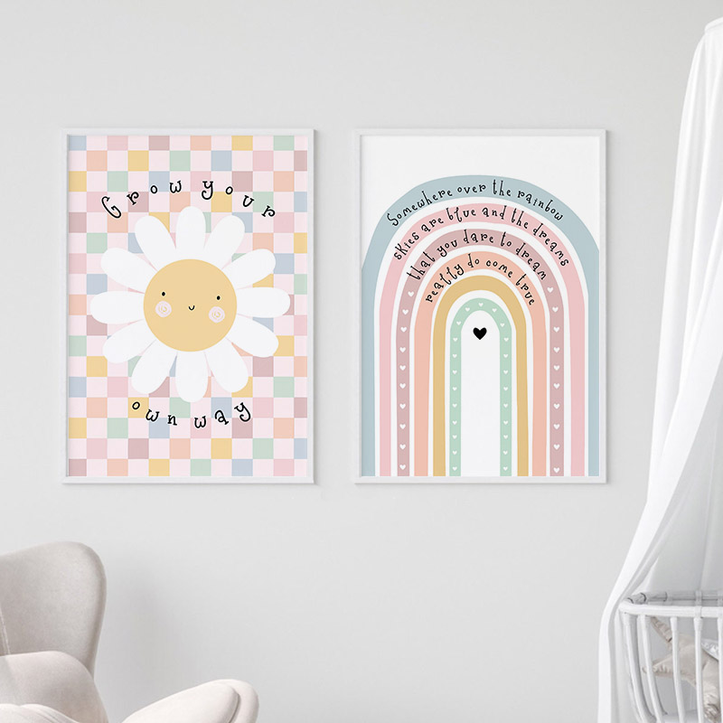 Sun Flower Rainbow Cloud Heart - Baby Nursery Modern 评论和价格
