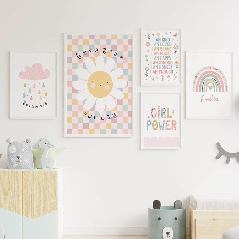 Sun Flower Rainbow Cloud Heart - Baby Nursery Modern 评论和价格
