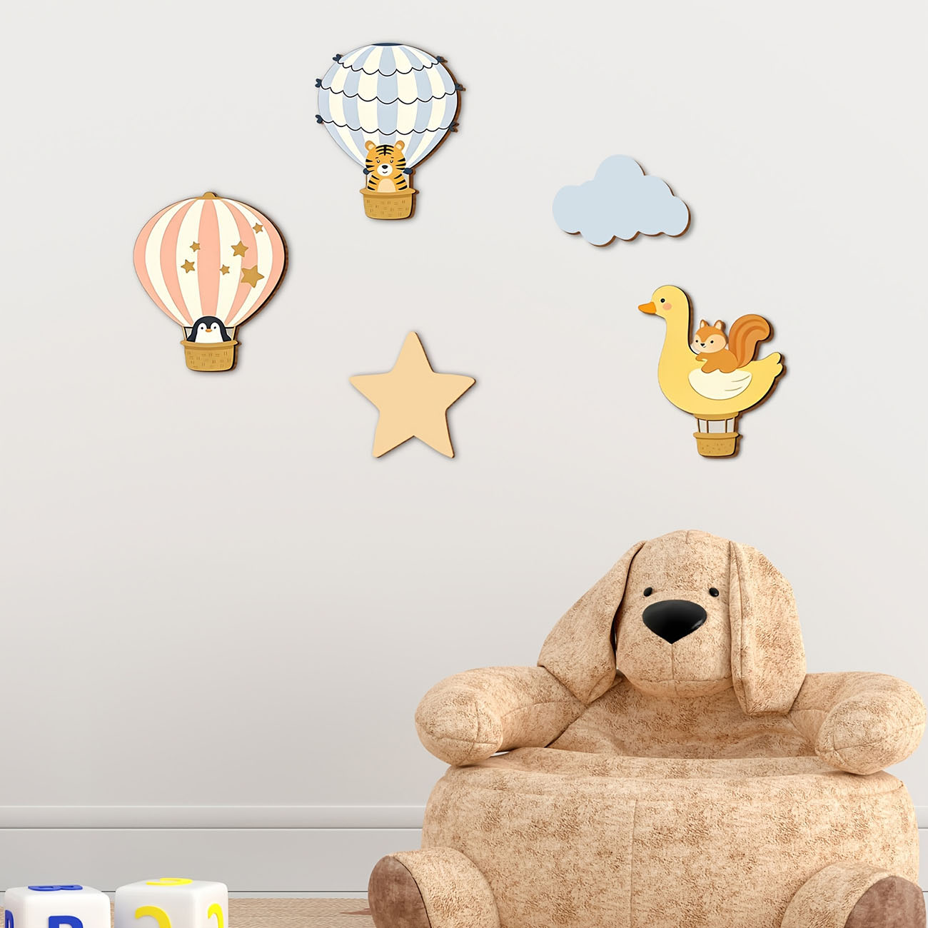 5Pcs Animal Hot Air Balloon Wo - Baby Nursery Wall Stickers 评论和价格