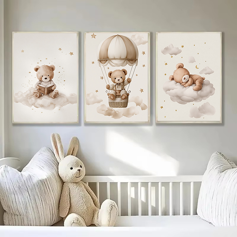 3pcs/set Bohemian Teddy Bear A - Baby Nursery Prints 评论和价格